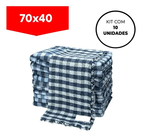 Kit C/ 10 Pano Para Limpeza Grande Xadrez 70x40cm Azul Genérica Pacote
