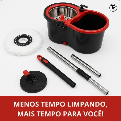 Mop Giratório Balde Cesto Inox Limpeza Esfregão 360 Spin