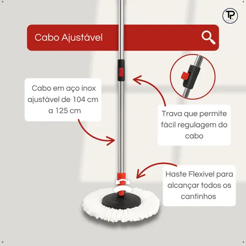 Mop Giratório Balde Cesto Inox Limpeza Esfregão 360 Spin
