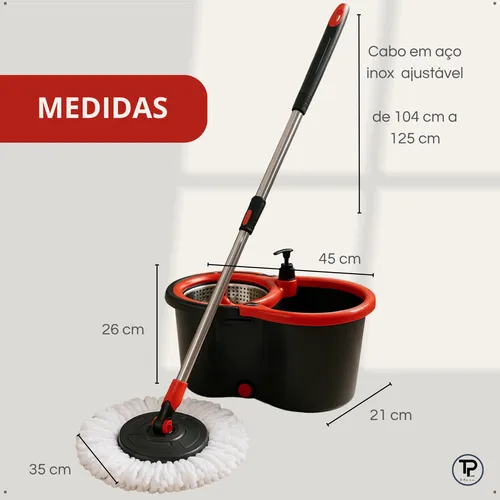 Mop Giratório Balde Cesto Inox Limpeza Esfregão 360 Spin