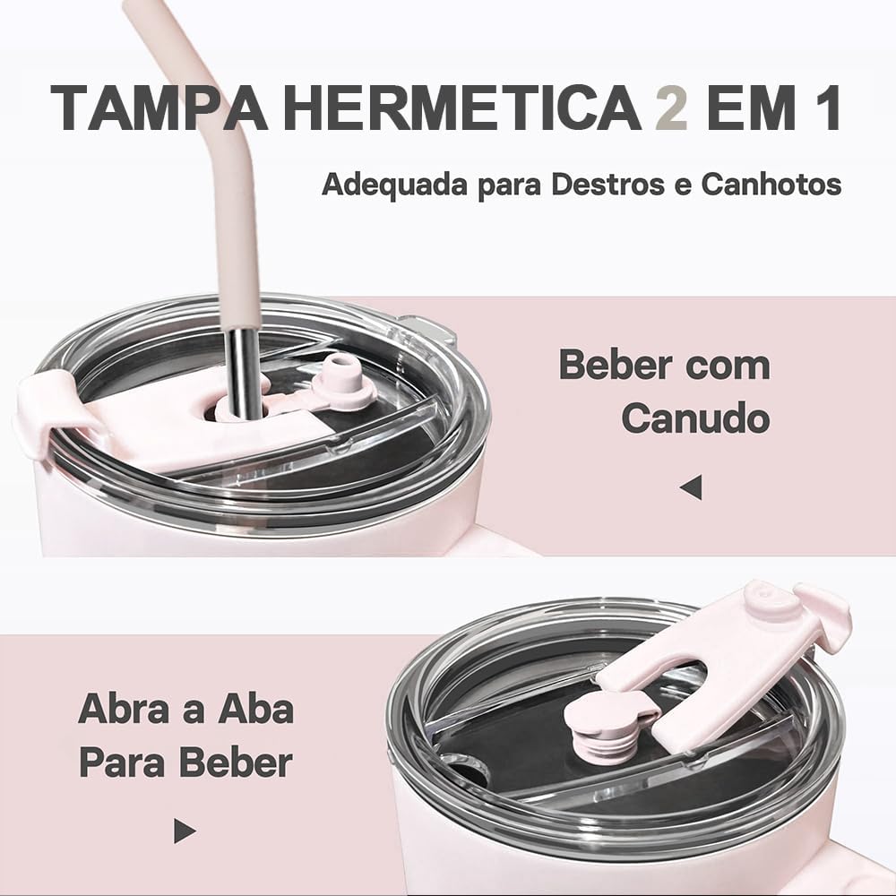 Copo Térmico Gigante 1,2l Inox Com Tampa E Inox Canudo