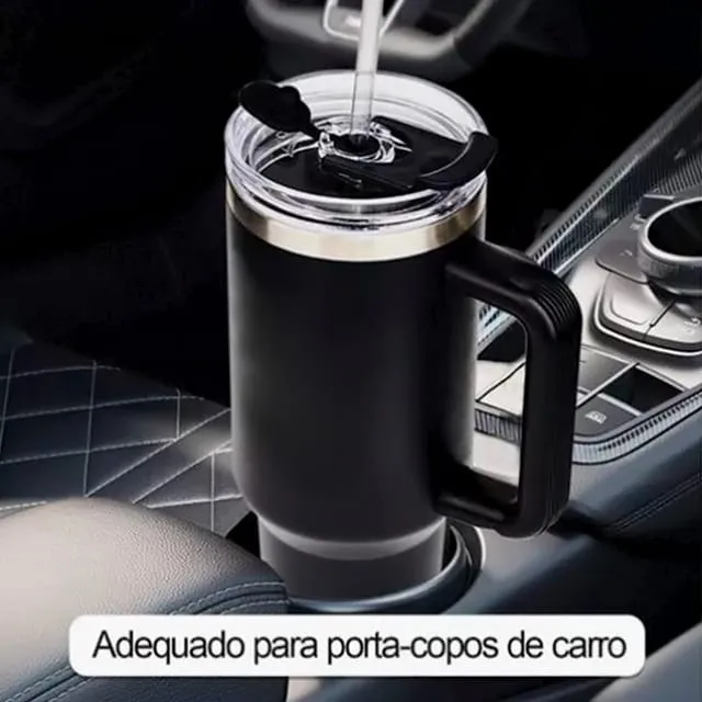Copo Térmico Gigante 1,2l Inox Com Tampa E Inox Canudo