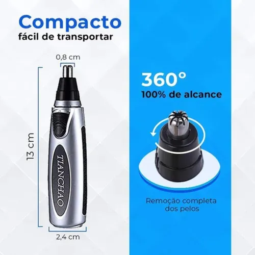 Aparador Cortador De Pelos Nariz E Orelha Portátil. Preto