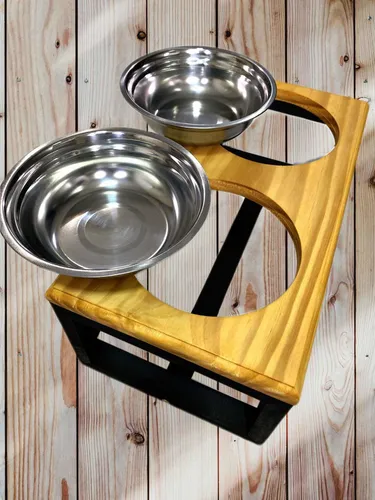 Comedouro Para Cachorro Gato Dois Potes Ração Água Inox - M Madeira